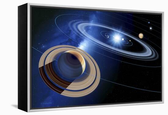 Saturn And Solar System-Detlev Van Ravenswaay-Framed Premier Image Canvas