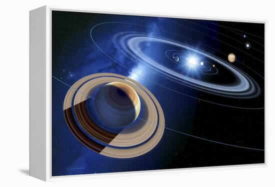 Saturn And Solar System-Detlev Van Ravenswaay-Framed Premier Image Canvas