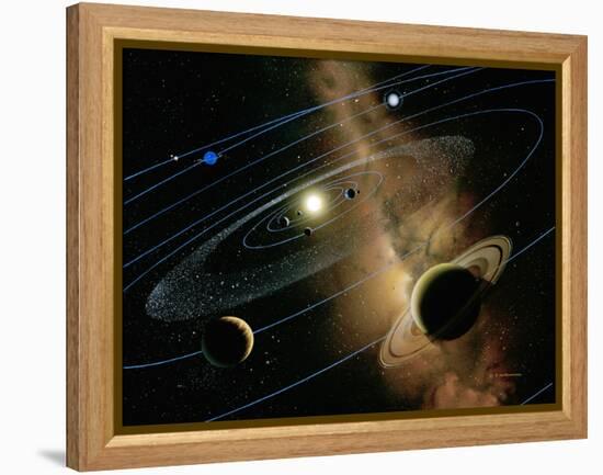 Saturn And Solar System-Detlev Van Ravenswaay-Framed Premier Image Canvas