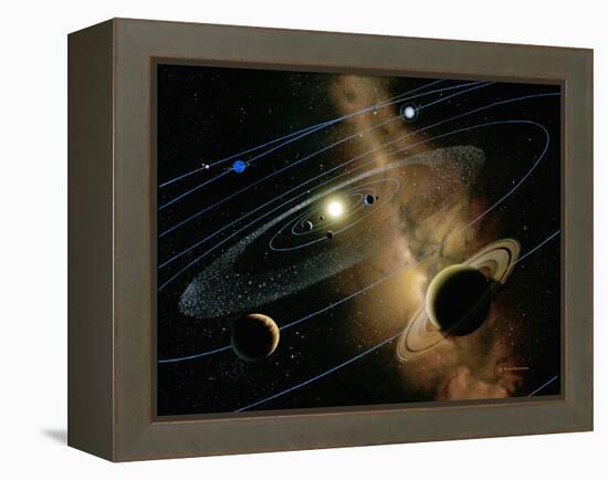 Saturn And Solar System-Detlev Van Ravenswaay-Framed Premier Image Canvas