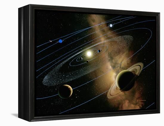 Saturn And Solar System-Detlev Van Ravenswaay-Framed Premier Image Canvas