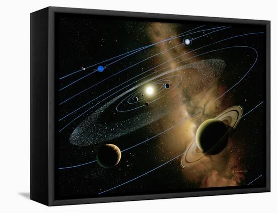 Saturn And Solar System-Detlev Van Ravenswaay-Framed Premier Image Canvas