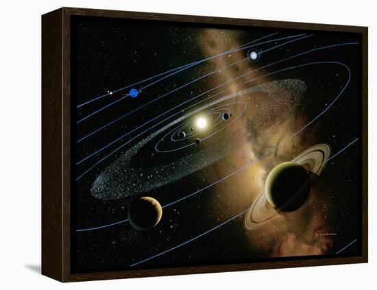 Saturn And Solar System-Detlev Van Ravenswaay-Framed Premier Image Canvas