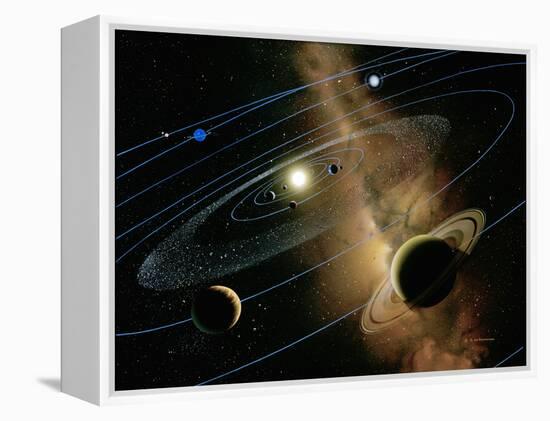 Saturn And Solar System-Detlev Van Ravenswaay-Framed Premier Image Canvas