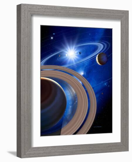 Saturn And Solar System-Detlev Van Ravenswaay-Framed Photographic Print