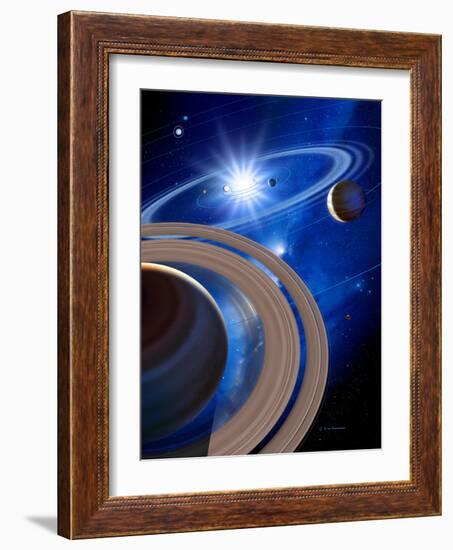 Saturn And Solar System-Detlev Van Ravenswaay-Framed Photographic Print