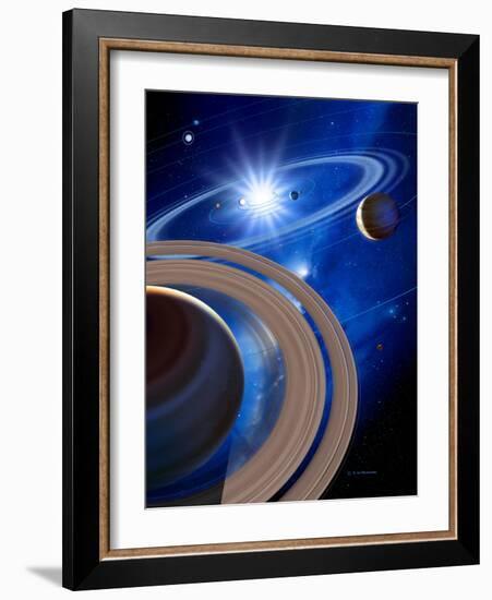 Saturn And Solar System-Detlev Van Ravenswaay-Framed Photographic Print