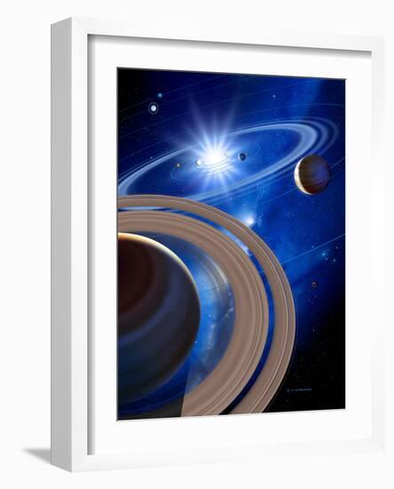 Saturn And Solar System-Detlev Van Ravenswaay-Framed Photographic Print