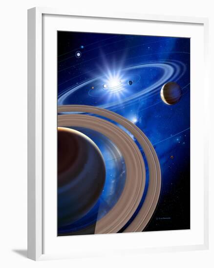 Saturn And Solar System-Detlev Van Ravenswaay-Framed Photographic Print