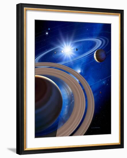 Saturn And Solar System-Detlev Van Ravenswaay-Framed Photographic Print