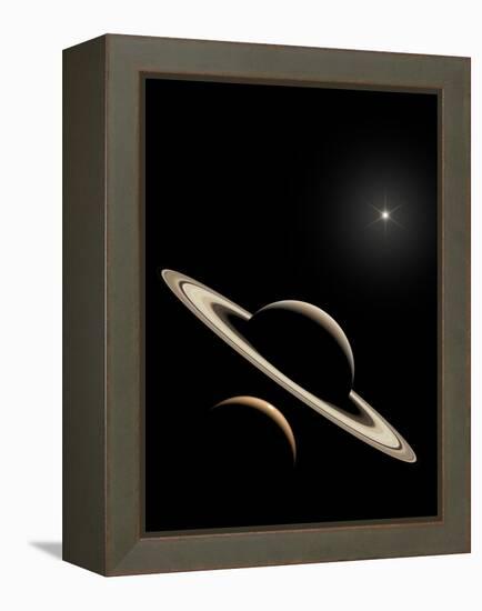 Saturn And Titan's Lakes-David Parker-Framed Premier Image Canvas