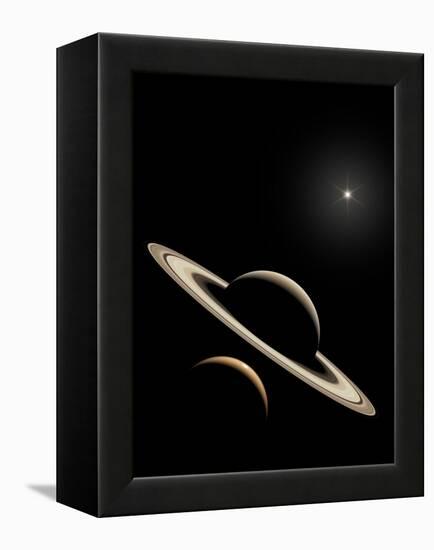 Saturn And Titan's Lakes-David Parker-Framed Premier Image Canvas