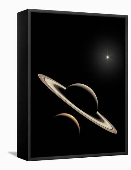 Saturn And Titan's Lakes-David Parker-Framed Premier Image Canvas