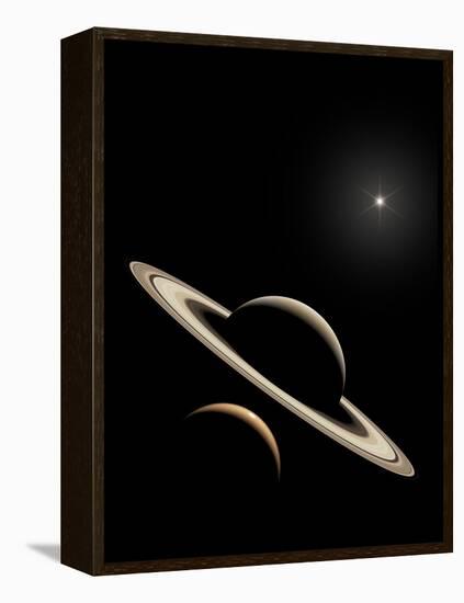 Saturn And Titan's Lakes-David Parker-Framed Premier Image Canvas