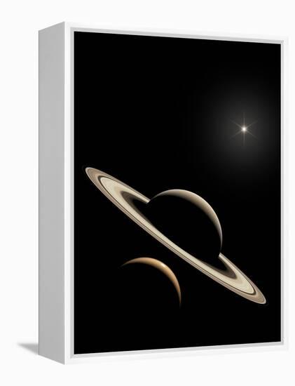 Saturn And Titan's Lakes-David Parker-Framed Premier Image Canvas