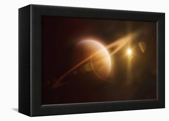 Saturn in Outer Space Against Sun and Star Field-null-Framed Stretched Canvas