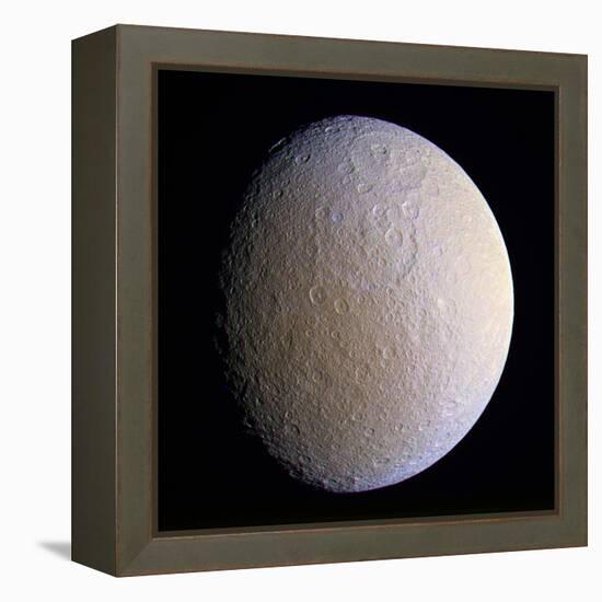 Saturn's Moon Rhea, Cassini Image-null-Framed Premier Image Canvas