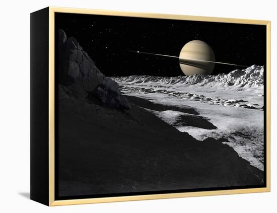 Saturn's Moon, Tethys, Is Split by an Enormous Valley Called Ithaca Chasma-Stocktrek Images-Framed Premier Image Canvas