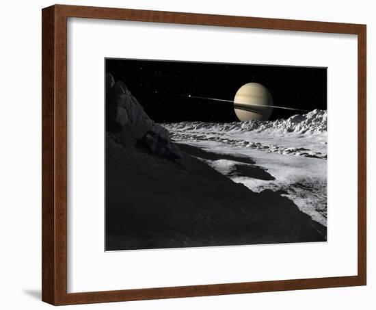 Saturn's Moon, Tethys, Is Split by an Enormous Valley Called Ithaca Chasma-Stocktrek Images-Framed Photographic Print