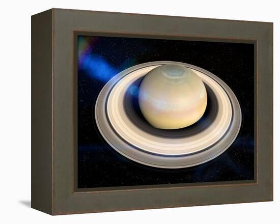 Saturn's North Pole Summer Storms-null-Framed Premier Image Canvas