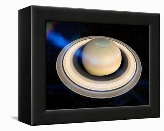 Saturn's North Pole Summer Storms-null-Framed Premier Image Canvas