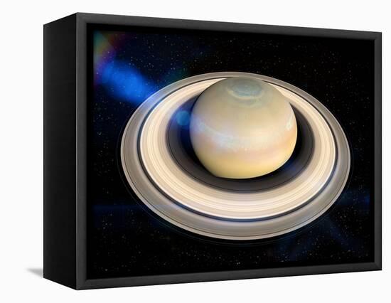 Saturn's North Pole Summer Storms-null-Framed Premier Image Canvas