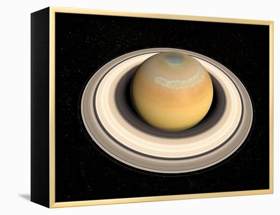 Saturn's North Pole Summer Storms-null-Framed Premier Image Canvas