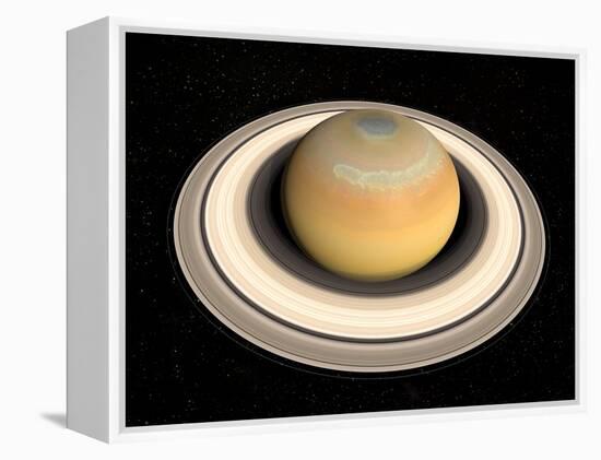 Saturn's North Pole Summer Storms-null-Framed Premier Image Canvas