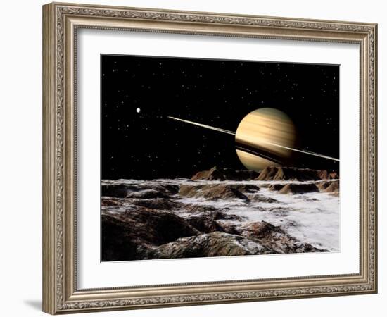 Saturn Seen from the Surface of its Moon, Rhea-Stocktrek Images-Framed Photographic Print