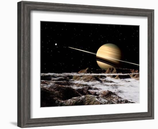 Saturn Seen from the Surface of its Moon, Rhea-Stocktrek Images-Framed Photographic Print