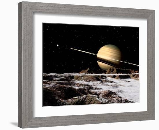 Saturn Seen from the Surface of its Moon, Rhea-Stocktrek Images-Framed Photographic Print