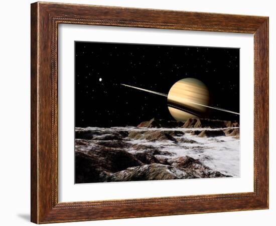 Saturn Seen from the Surface of its Moon, Rhea-Stocktrek Images-Framed Photographic Print