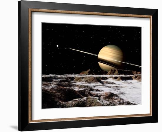 Saturn Seen from the Surface of its Moon, Rhea-Stocktrek Images-Framed Photographic Print