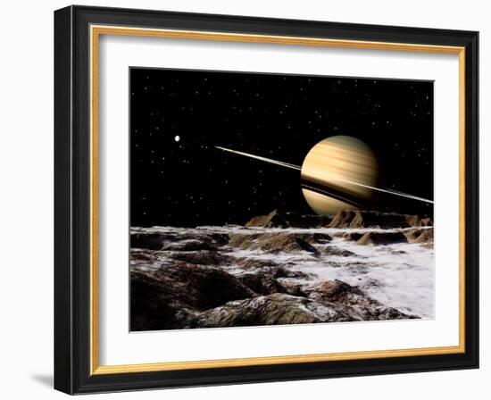 Saturn Seen from the Surface of its Moon, Rhea-Stocktrek Images-Framed Photographic Print