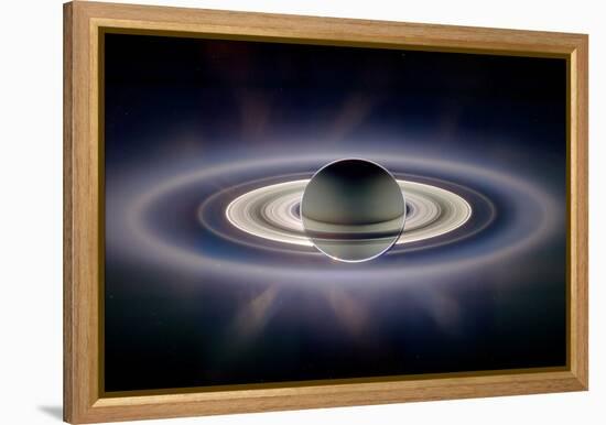 Saturn Silhouetted, Cassini Image-null-Framed Premier Image Canvas