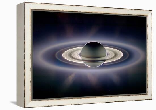 Saturn Silhouetted, Cassini Image-null-Framed Premier Image Canvas
