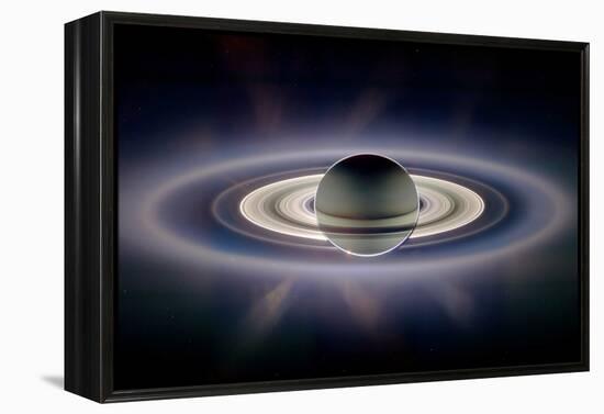 Saturn Silhouetted, Cassini Image-null-Framed Premier Image Canvas