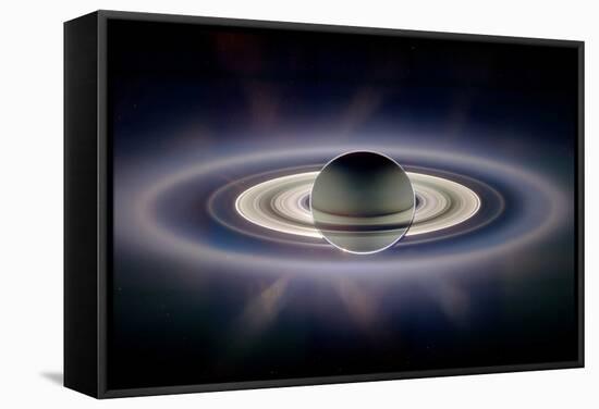 Saturn Silhouetted, Cassini Image-null-Framed Premier Image Canvas