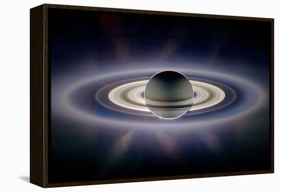 Saturn Silhouetted, Cassini Image-null-Framed Premier Image Canvas