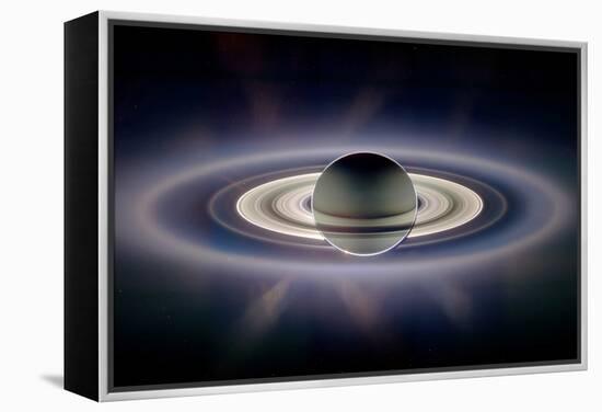 Saturn Silhouetted, Cassini Image-null-Framed Premier Image Canvas