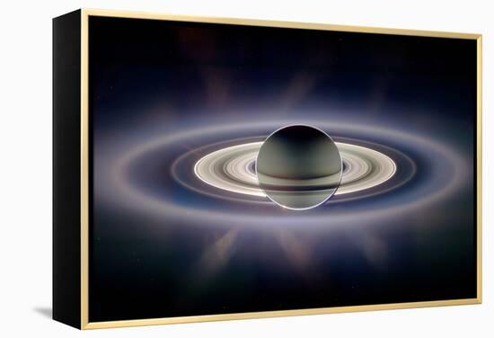 Saturn Silhouetted, Cassini Image-null-Framed Premier Image Canvas