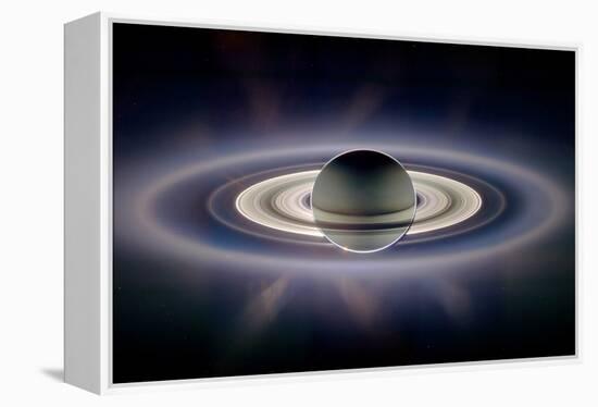 Saturn Silhouetted, Cassini Image-null-Framed Premier Image Canvas