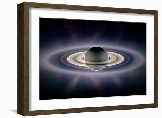 Saturn Silhouetted, Cassini Image-null-Framed Premium Photographic Print