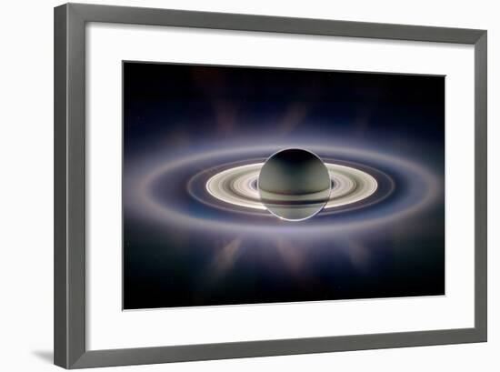 Saturn Silhouetted, Cassini Image-null-Framed Premium Photographic Print
