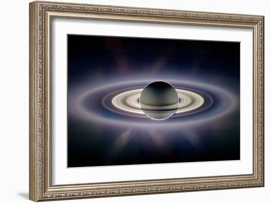 Saturn Silhouetted, Cassini Image-null-Framed Photographic Print