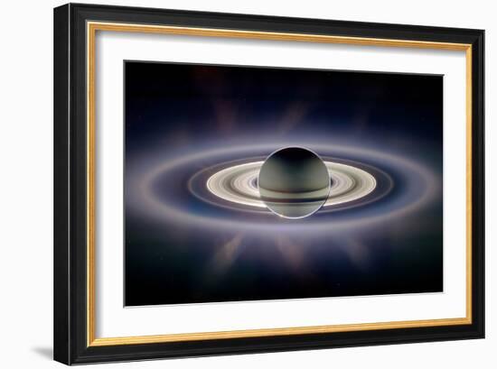 Saturn Silhouetted, Cassini Image-null-Framed Photographic Print