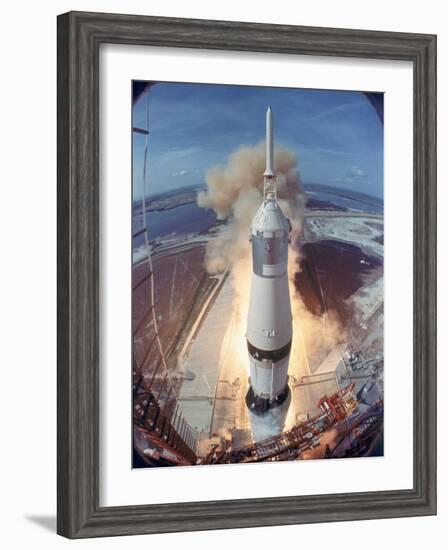 Saturn V Rocket Lifting the Apollo 11 Astronauts Towards Their Manned Mission to the Moon-Ralph Morse-Framed Photographic Print