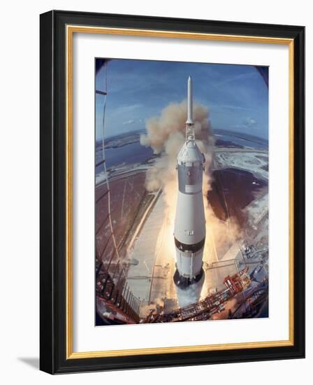 Saturn V Rocket Lifting the Apollo 11 Astronauts Towards Their Manned Mission to the Moon-Ralph Morse-Framed Photographic Print