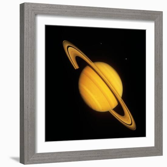 Saturn with Two Moon-null-Framed Premium Photographic Print