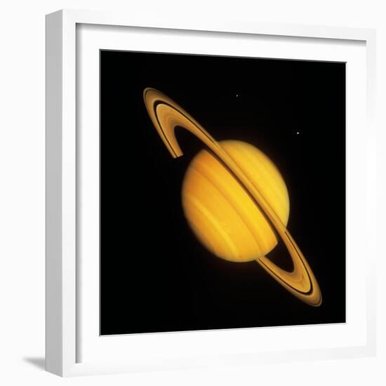 Saturn with Two Moon-null-Framed Premium Photographic Print